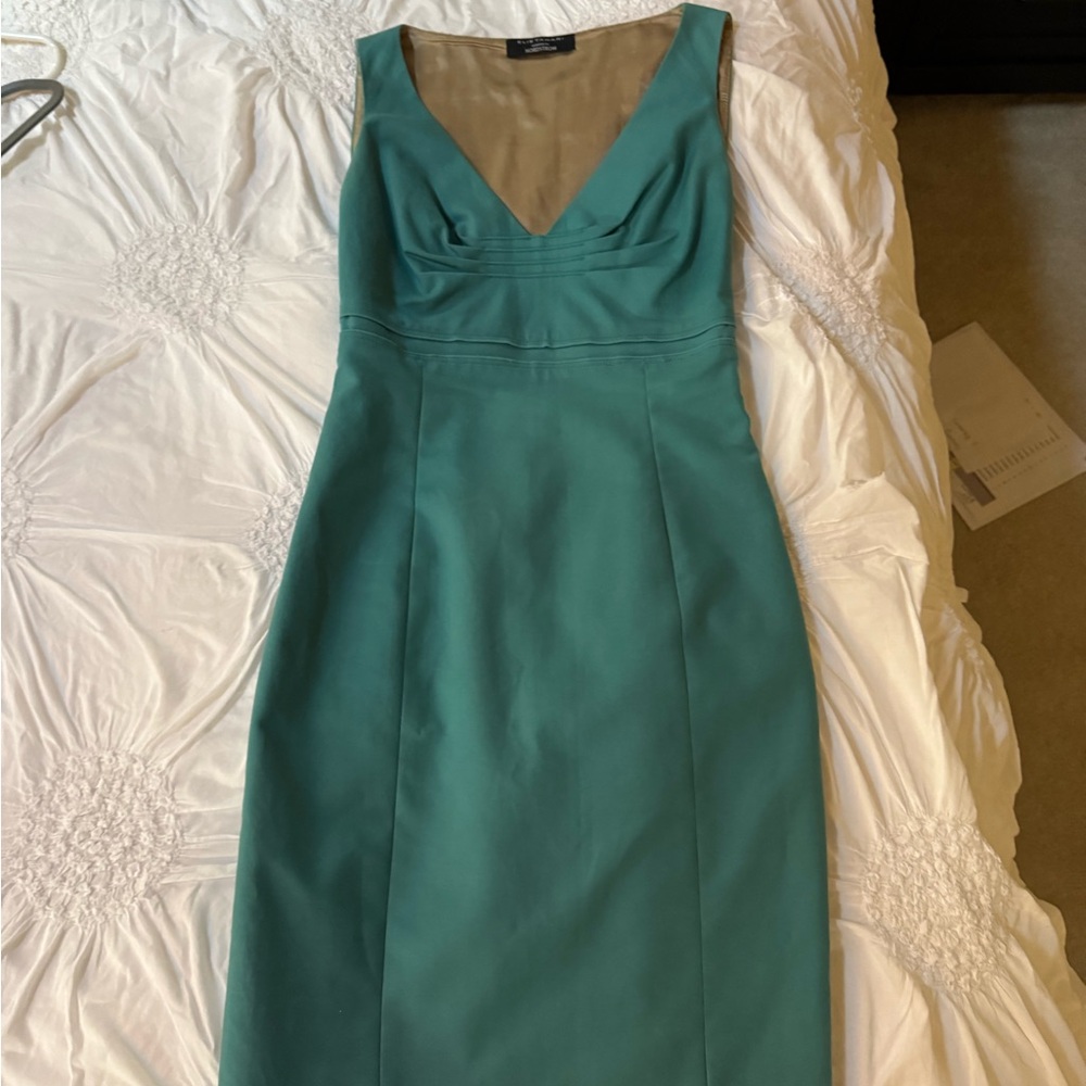 Elie Tahari Teal V-Neck Midi Dress